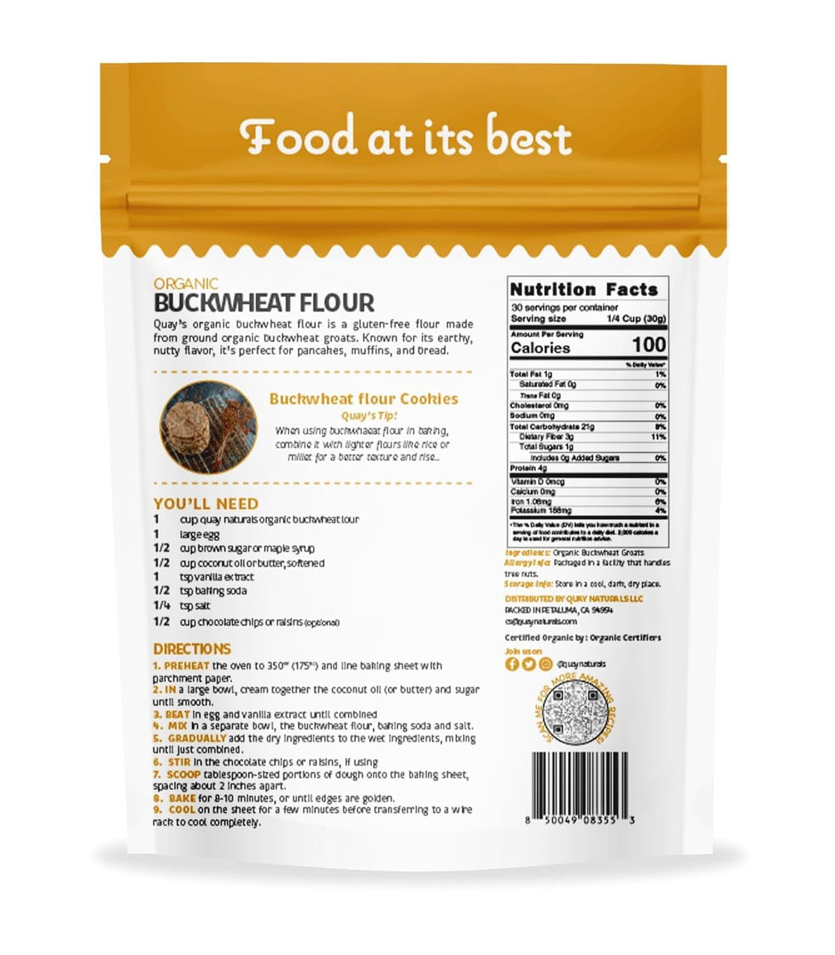 Quay Naturals gluten-free buckwheat flour supports dairy-free and vegan recipes.