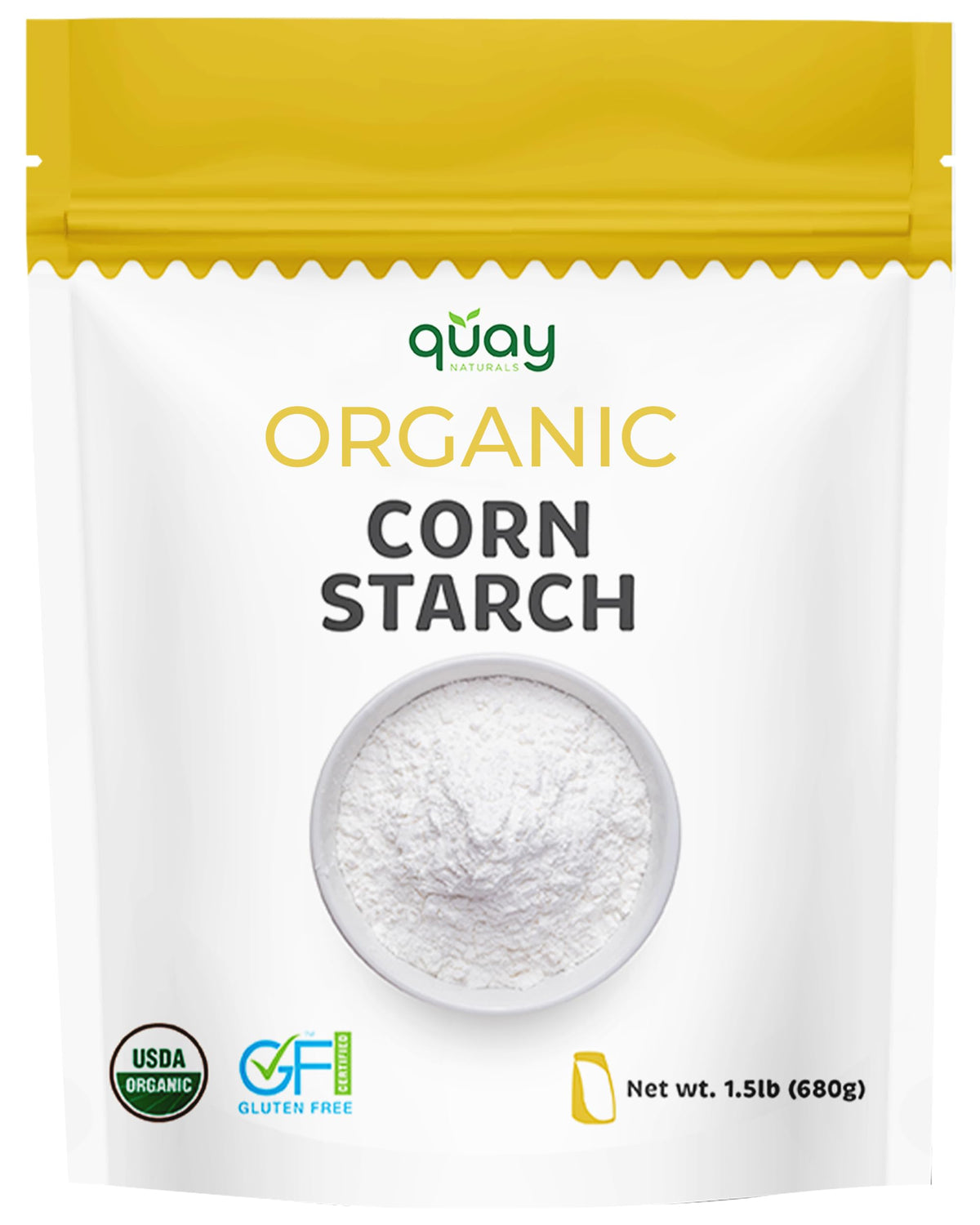 Quay Naturals corn starch packaging shows a clean, organic pantry staple.