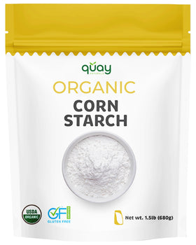 Quay Naturals corn starch packaging shows a clean, organic pantry staple.