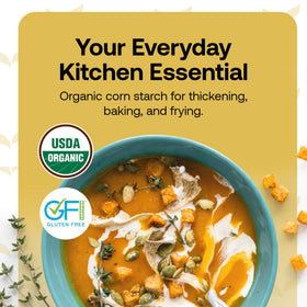Quay Naturals corn starch thickens gravies and soups evenly for meals.