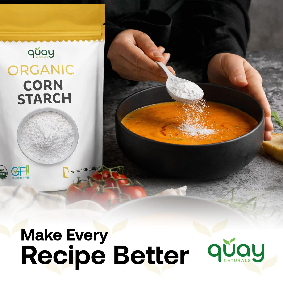 Quay Naturals corn starch vegan-friendly option supports clean-label cooking.