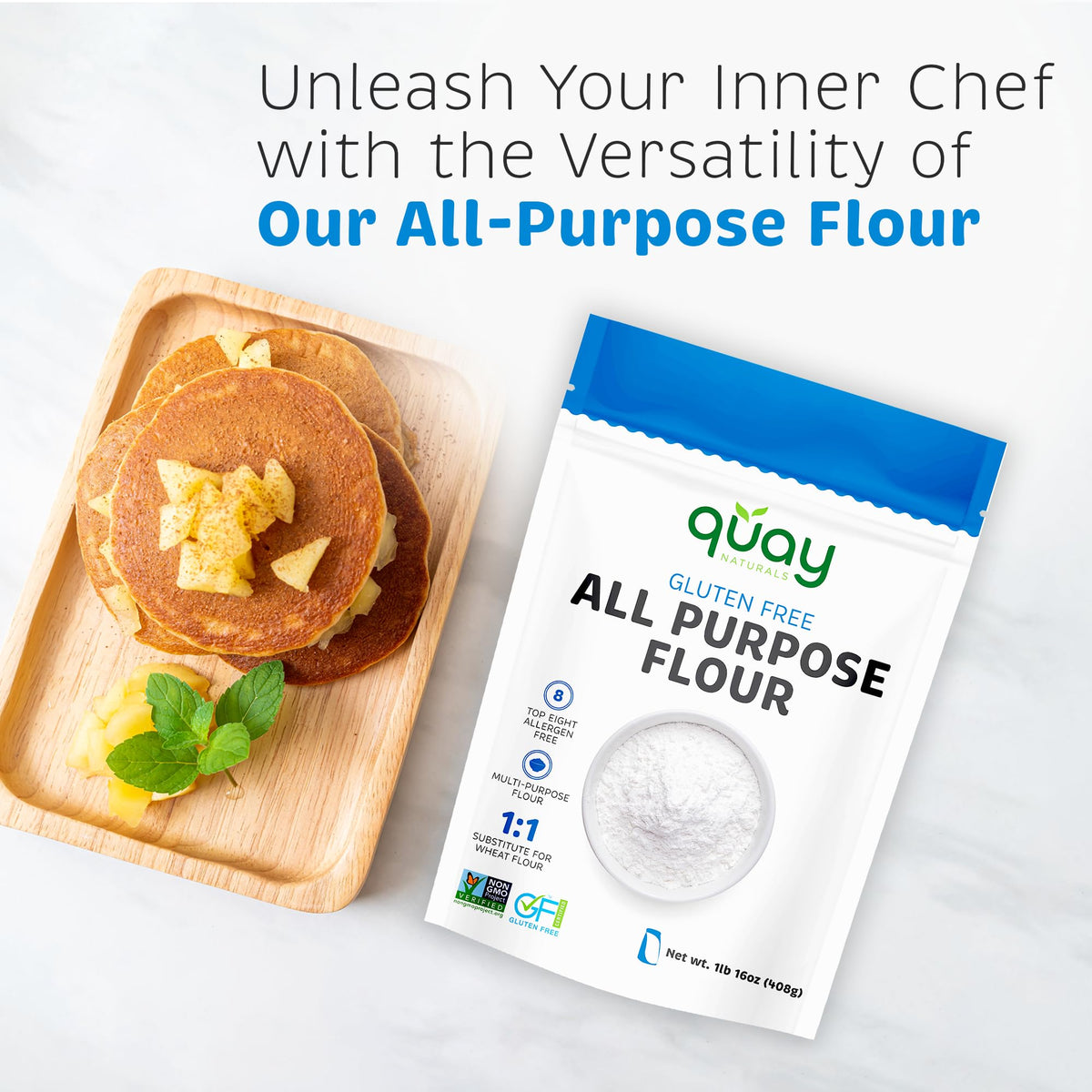Quay Naturals flour in a mixing bowl ready for versatile baking sessions.