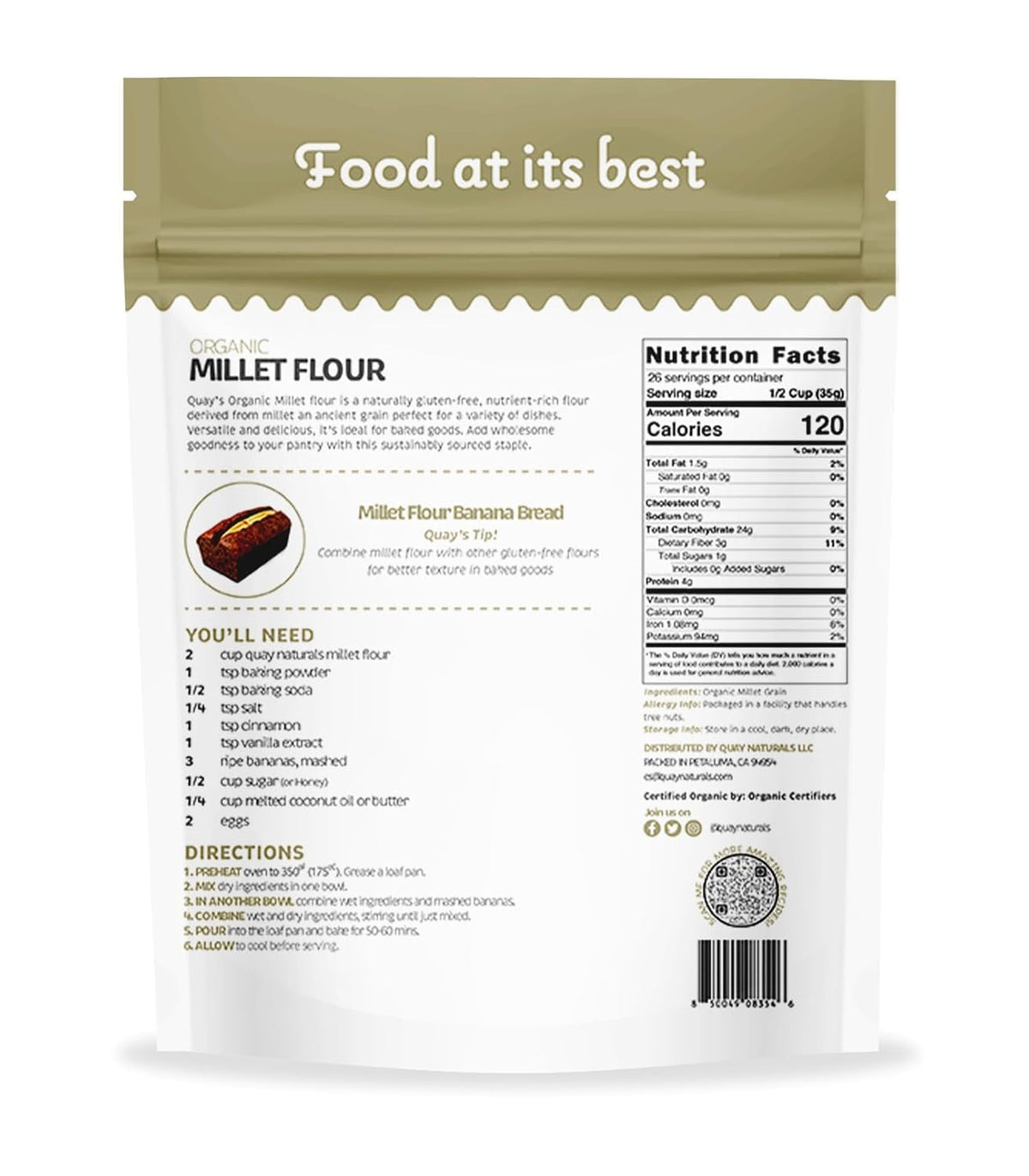 Quay Naturals millet flour with fine stone-ground texture ready for smooth batters