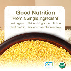 Quay Naturals millet flour in porridge bowl with steam for a warm breakfast