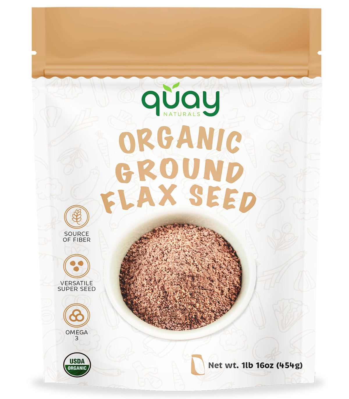 Quay Naturals Organic Ground Flaxseed powder in a bag boosts plant-based nutrition for smoothies