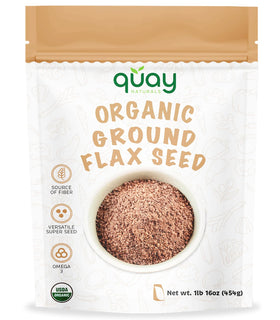 Quay Naturals Organic Ground Flaxseed powder in a bag boosts plant-based nutrition for smoothies