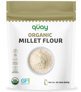 Quay Naturals Organic Millet Flour 2lb bag with organic label, ideal for gluten-free baking