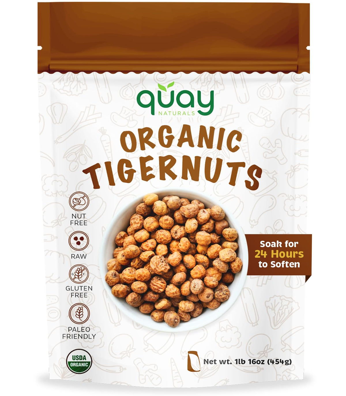 Quay Naturals Organic Tigernuts 16oz bag for wholesome snacking and fiber
