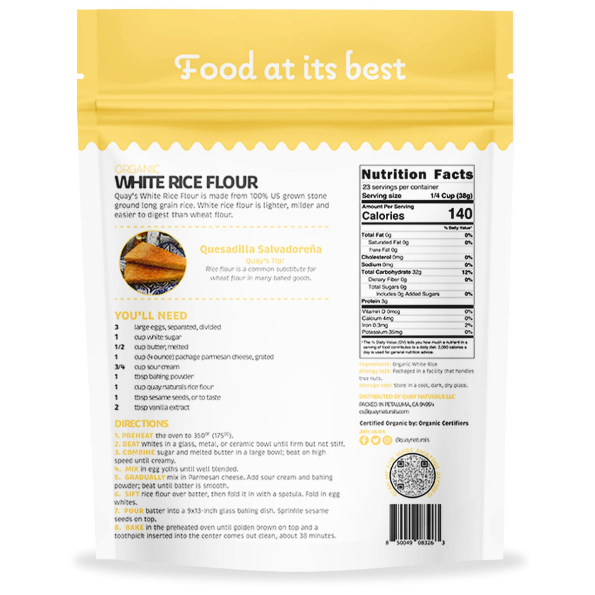 Close-up of Quay Naturals fine grind rice flour texture for delicate batters