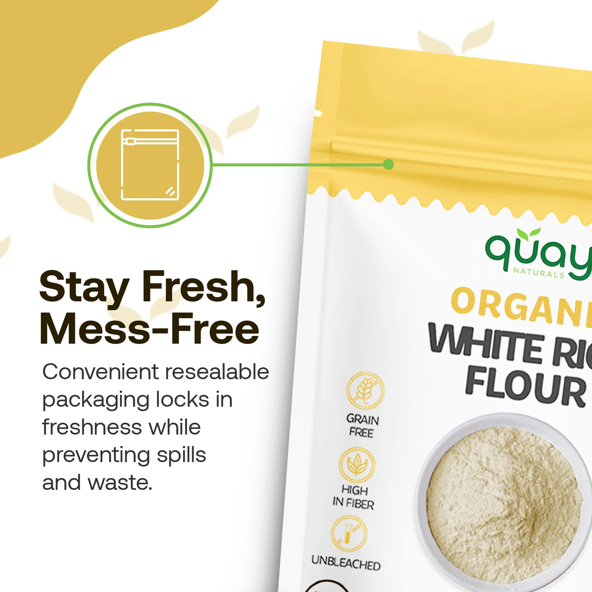Fine milling texture of Quay Naturals Organic White Rice Flour