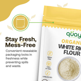 Fine milling texture of Quay Naturals Organic White Rice Flour