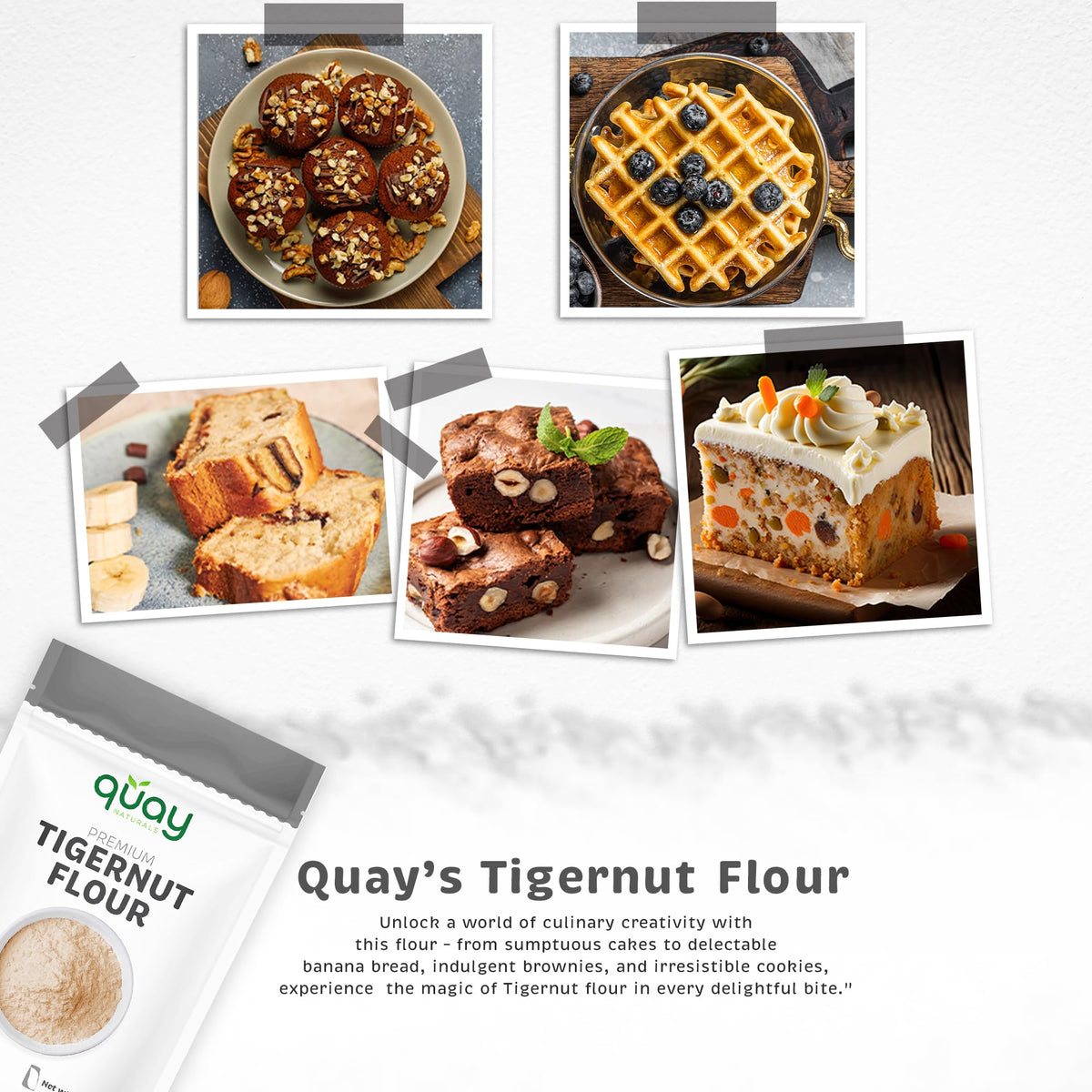 Quay Naturals Tigernut Flour Non-GMO label signaling quality and transparency.