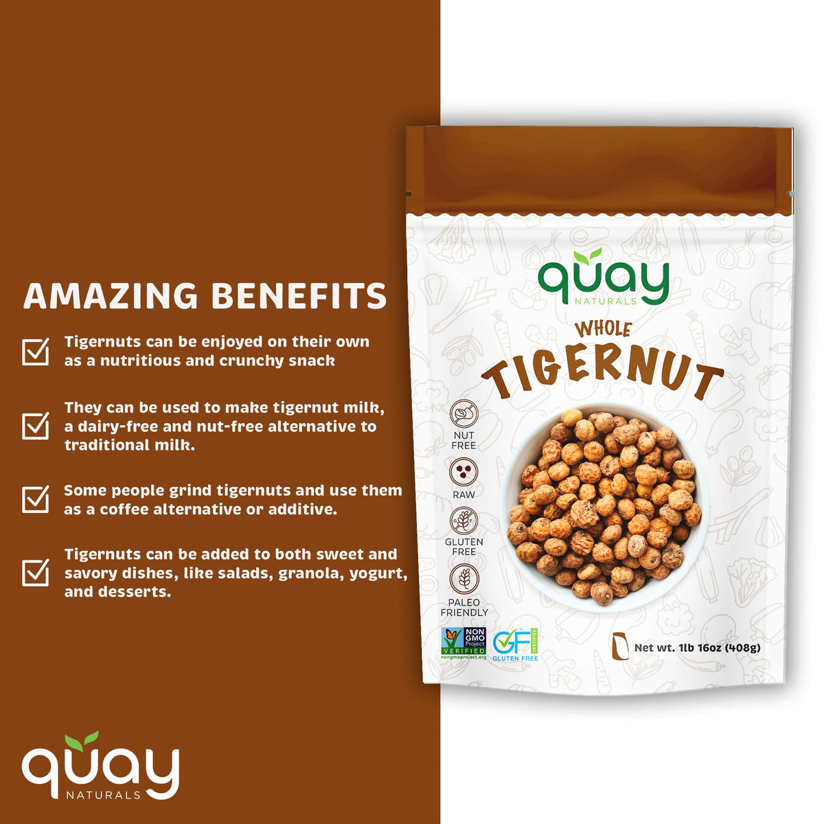 Quay Naturals Tigernuts baking ingredient suitable for gluten-free recipes