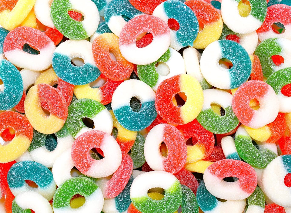 Queen City Candy Cave assorted gummy rings in a 1 lb bulk package for sharing