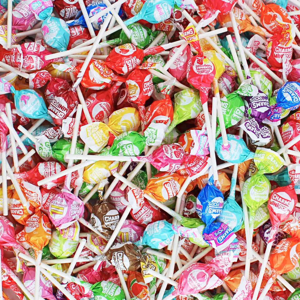 Queen City Candy Cave assorted mini pops display colorful flavor variety for quick snacking