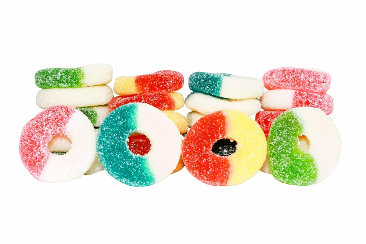 Queen City Candy Cave gummy rings in a resealable bag for freshness