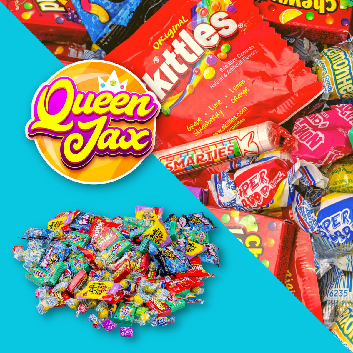 Queen Jax chewy candies bag 7 emphasizes soft textures for kids’ celebrations.
