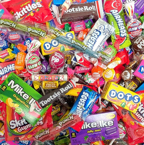 QUEEN JAX Ultimate candy variety pack display with assorted individually wrapped treats for parties