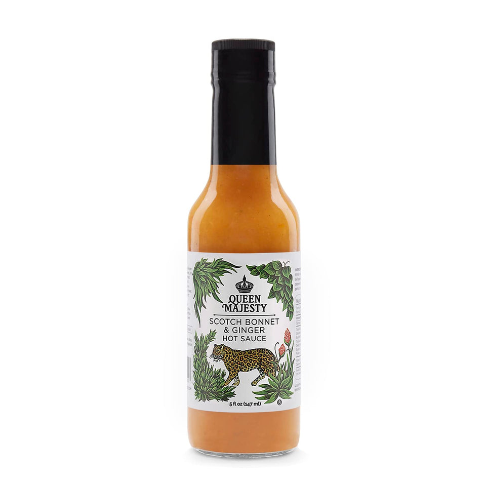 Queen Majesty Scotch Bonnet & Ginger bottle front view, vibrant flavor for meals