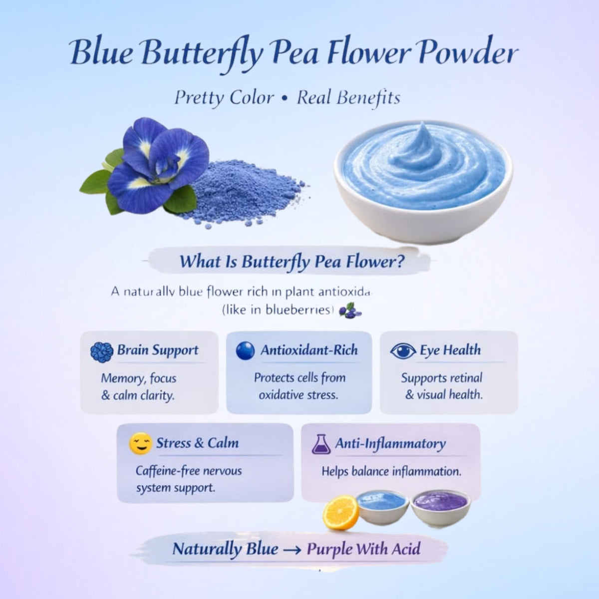 Queen Omi color-changing tea with citrus showing blue-to-violet shift.