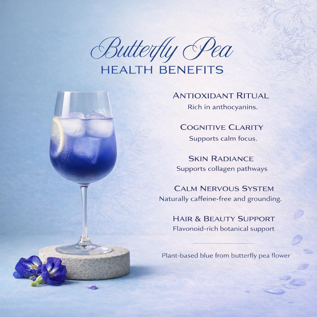 Queen Omi organic butterfly pea tea powder bag ready for home use.
