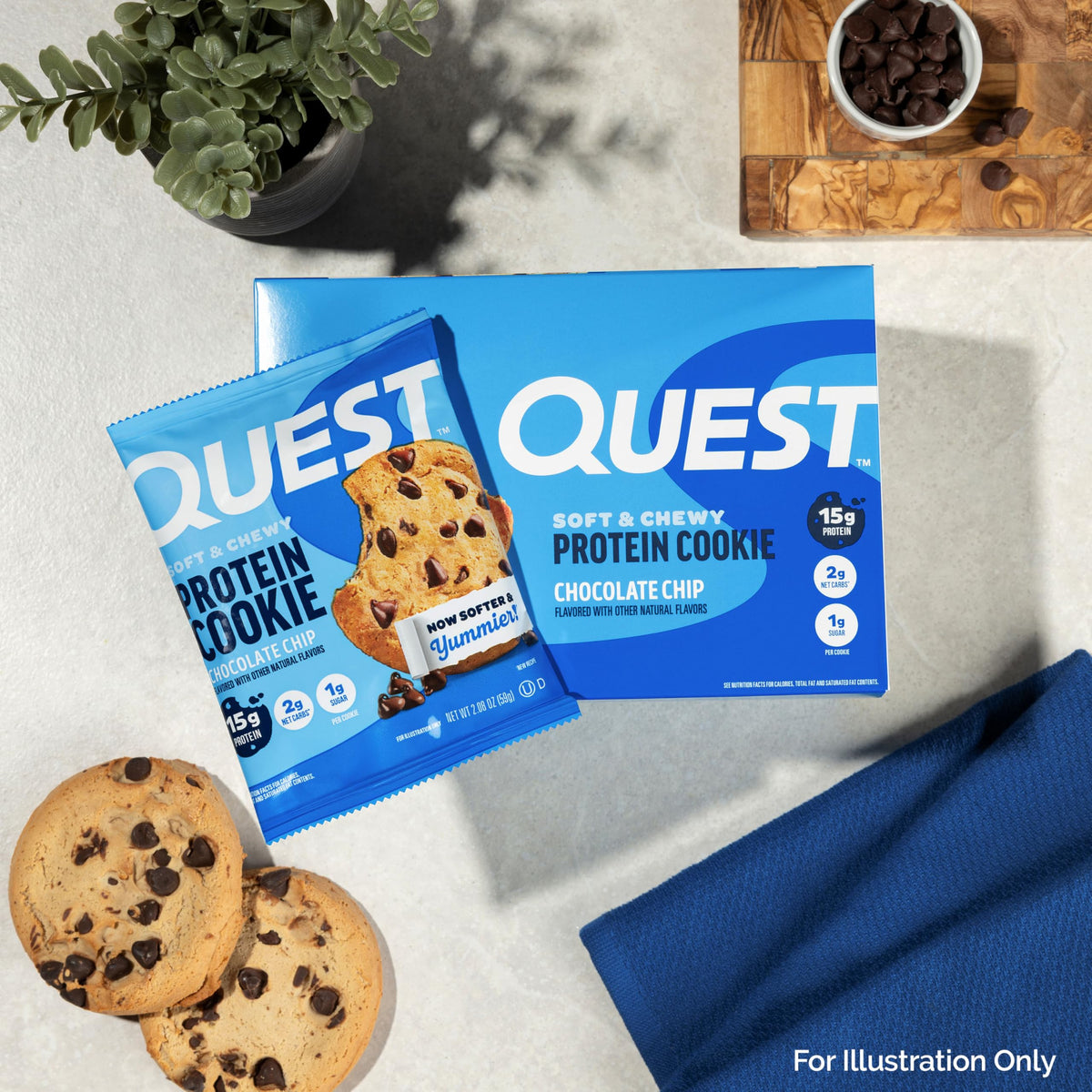 Quest Chocolate Chip Protein Cookie in gym bag showcases workout-ready protein snack.