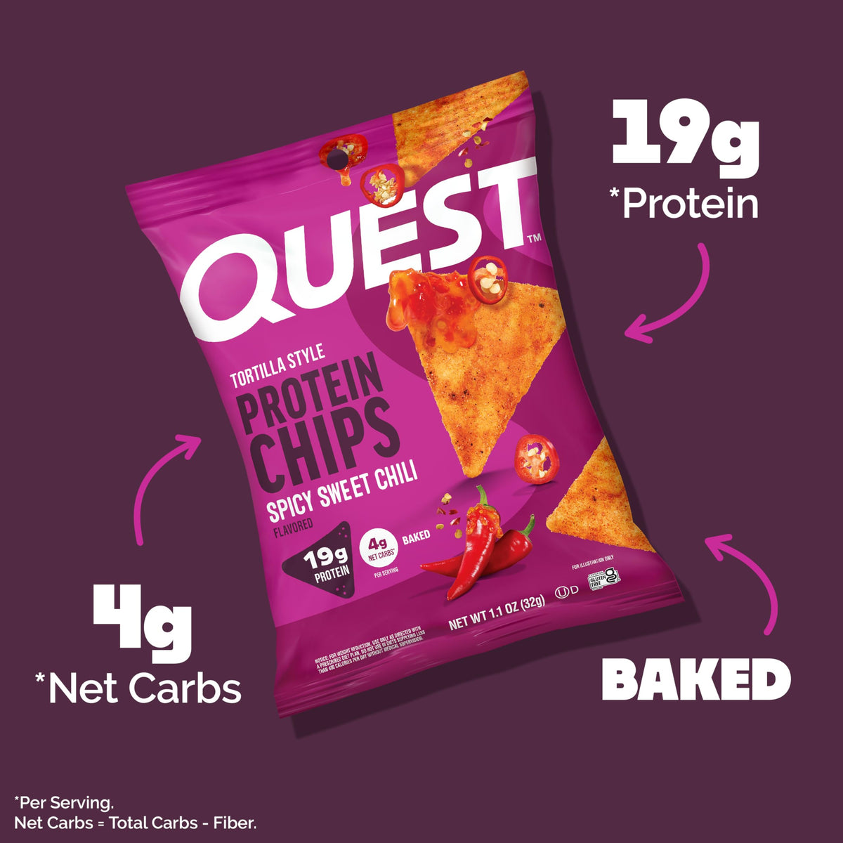 Quest Spicy Sweet Chili Tortilla Chip crunch on plate showcases game-day flavor and crunch.