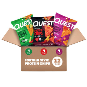 Quest Chili Lime tortilla chips, front view, bold flavor and crunchy texture showcased.