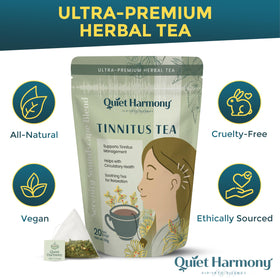 Quiet Harmony Tinnitus Tea steam rising over a peaceful morning routine.