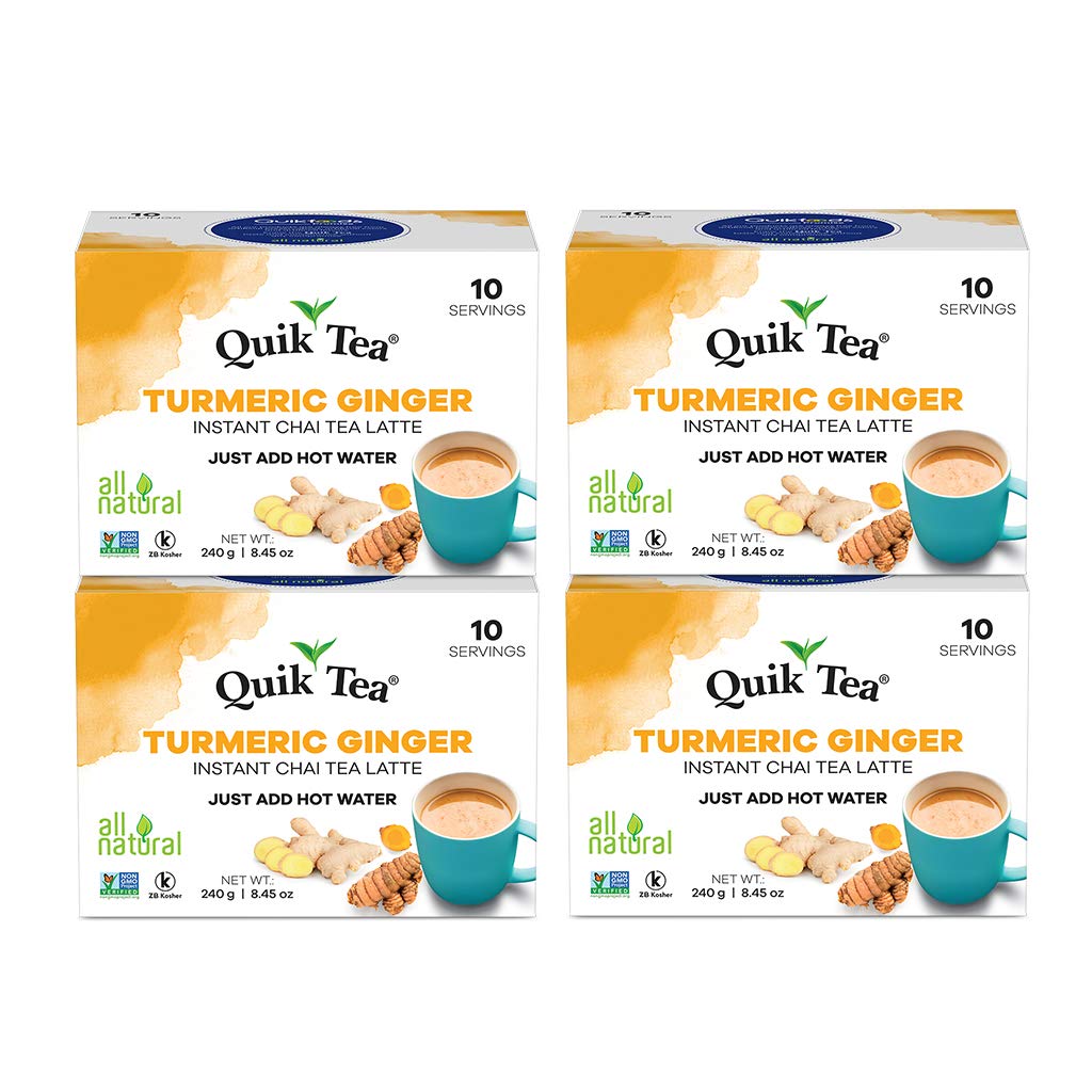 QuikTea turmeric ginger chai latte bottle ready for a quick morning pick-me-up