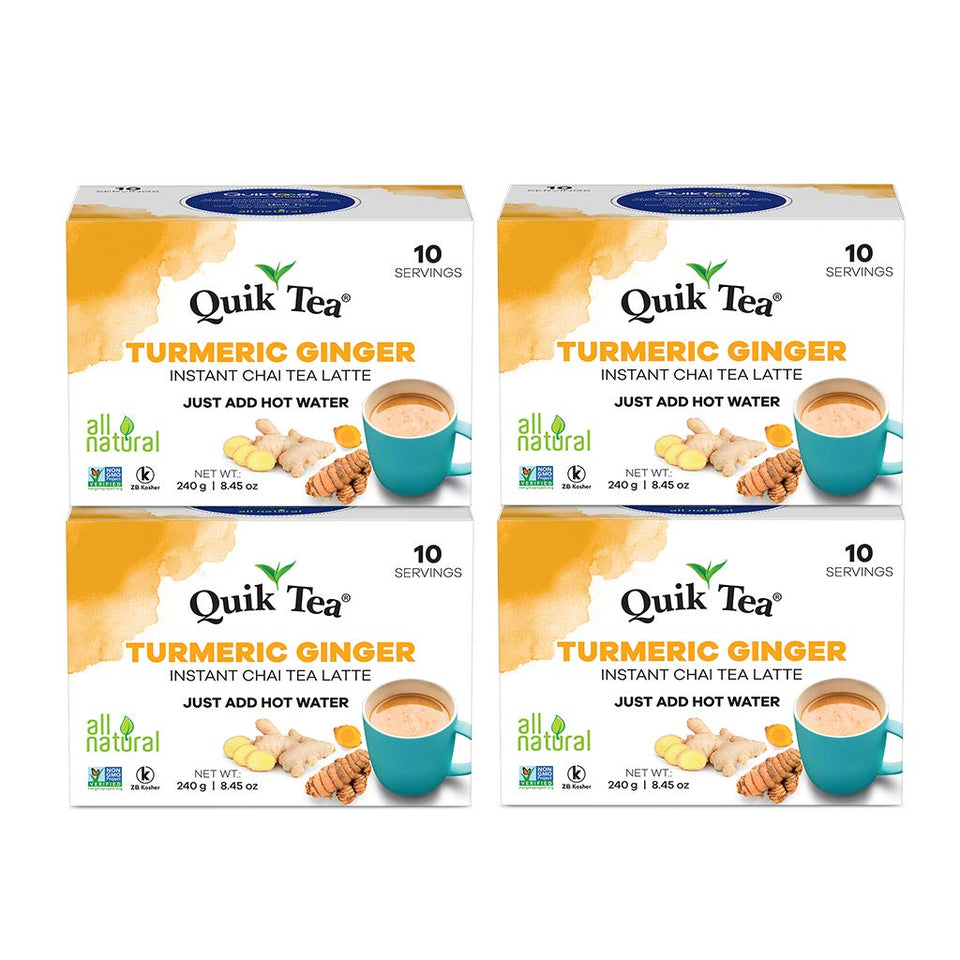 QuikTea turmeric ginger chai latte bottle ready for a quick morning pick-me-up