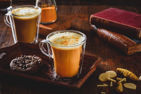 QuikTea turmeric ginger chai latte four-pack packaging, a gift-ready option for tea lovers