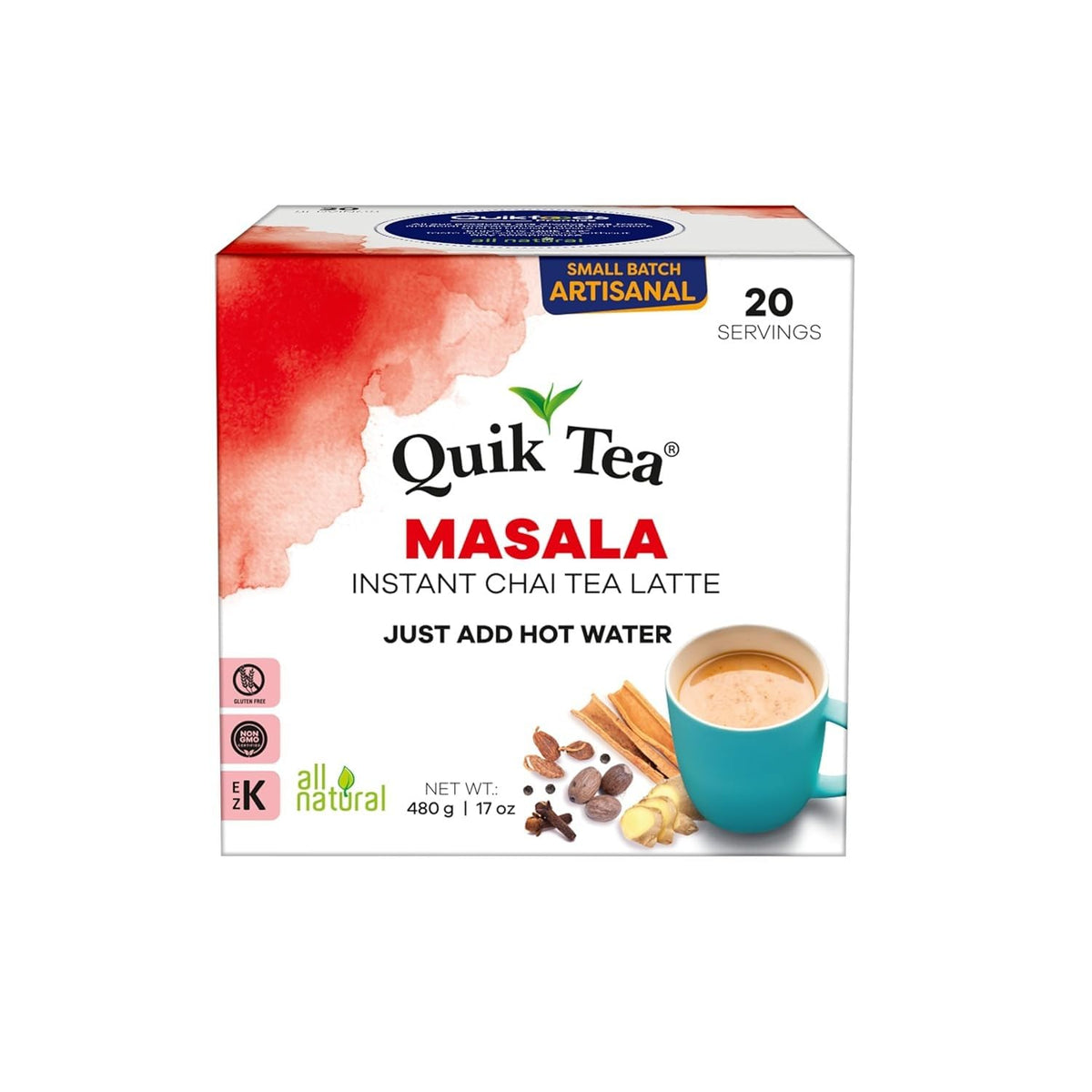 Quik Tea instant masala chai pouch shows authentic spices for a quick, comforting cup.