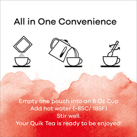 Quik Tea milk-powder-packets showcase creamy texture and vegan option.