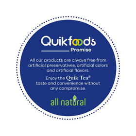 Quik Tea Plain Chai ingredients label highlights all-natural, kosher and non-GMO formula.