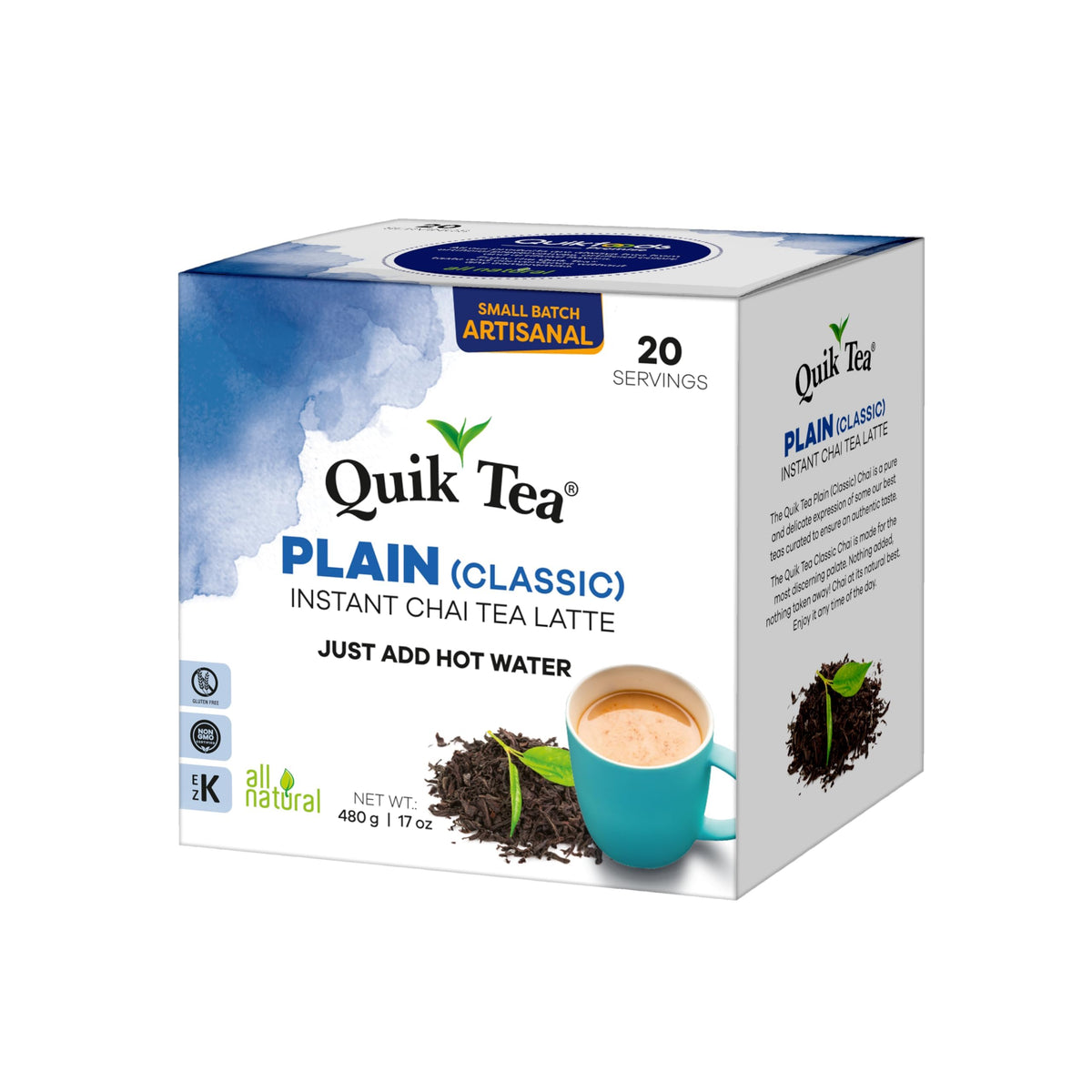 Quik Tea Plain Chai instant cup with hot water delivers café-style warmth fast.
