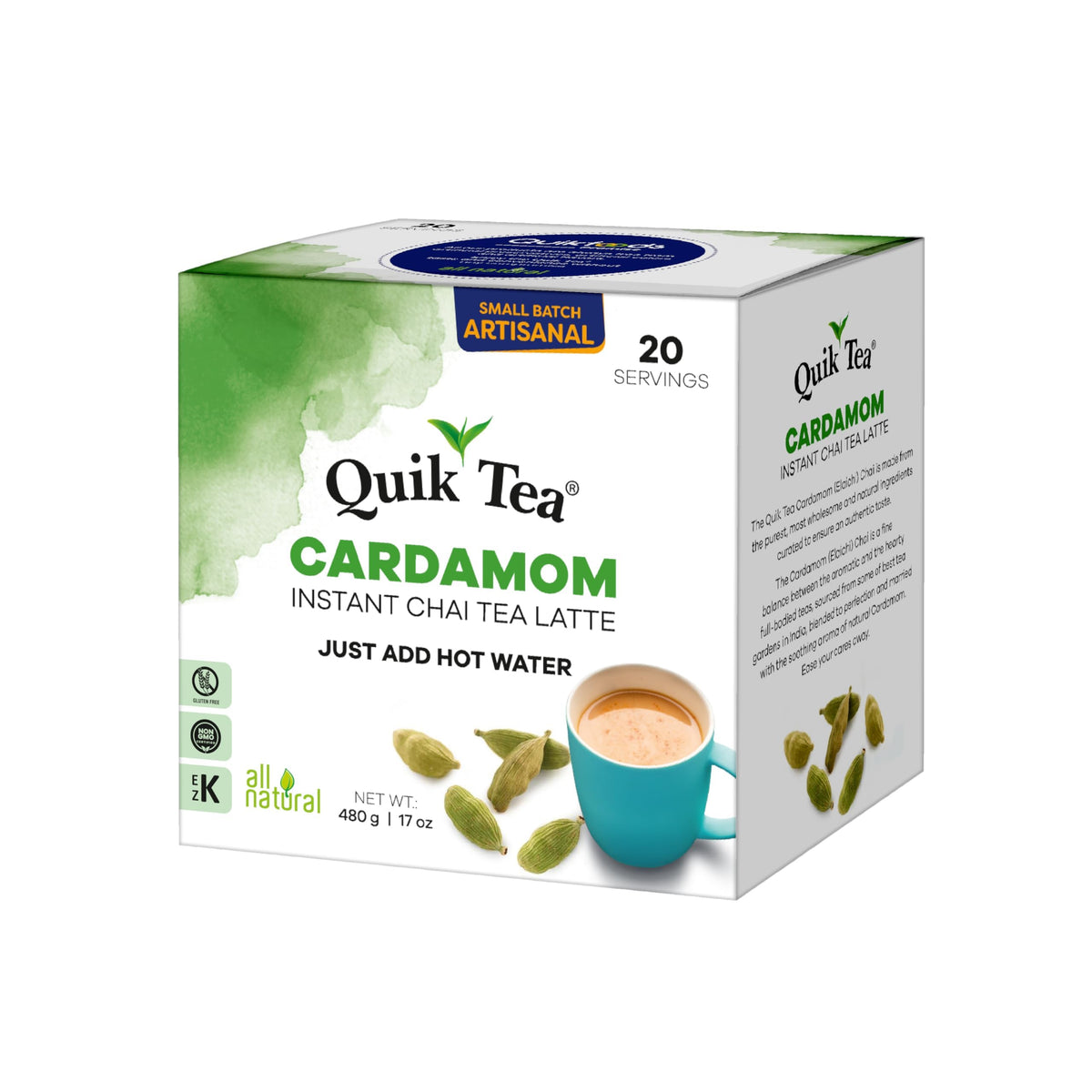QuikTea Cardamom chai latte cup ready with hot water.