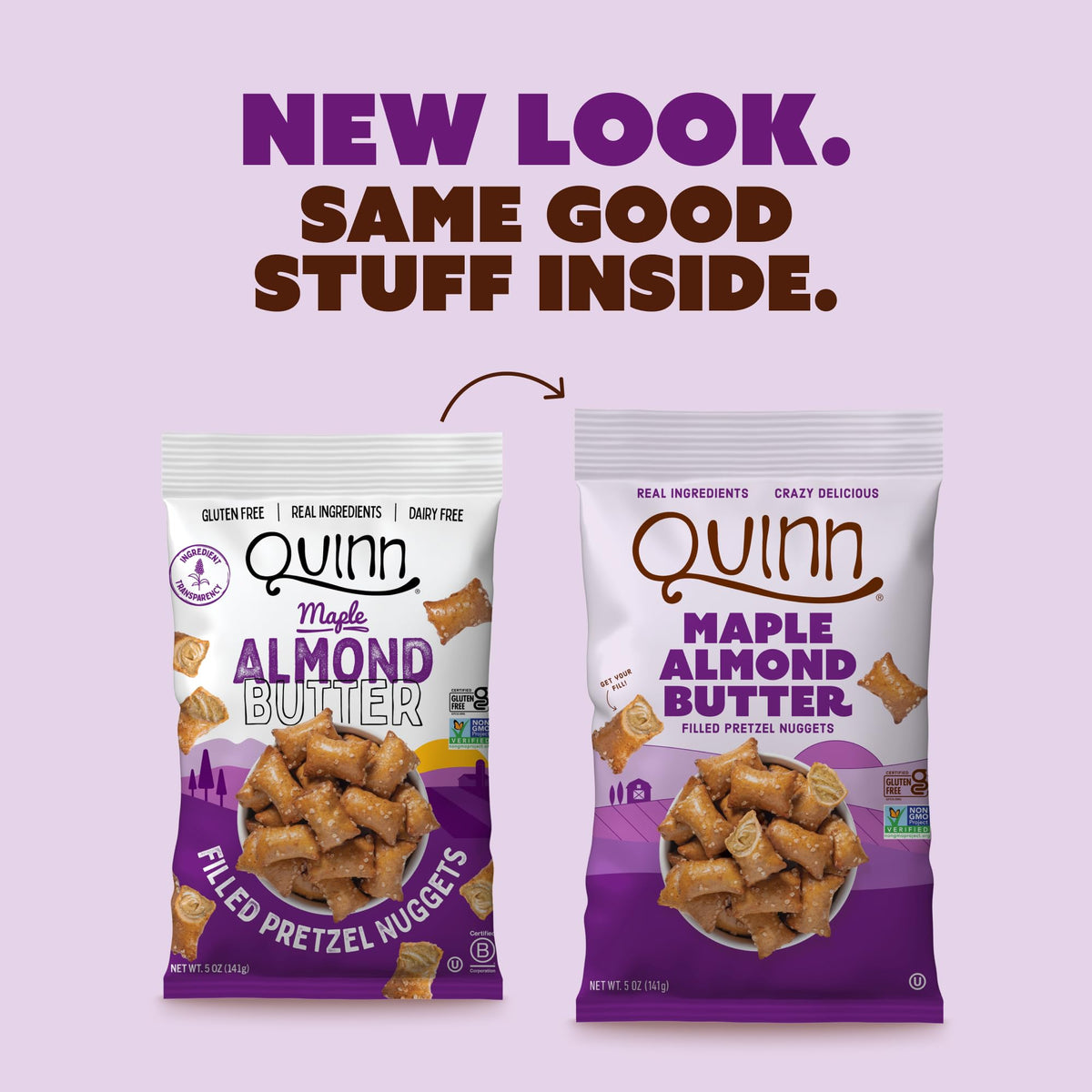 Quinn gluten-free pretzel nuggets almond butter close-up highlighting creamy filling