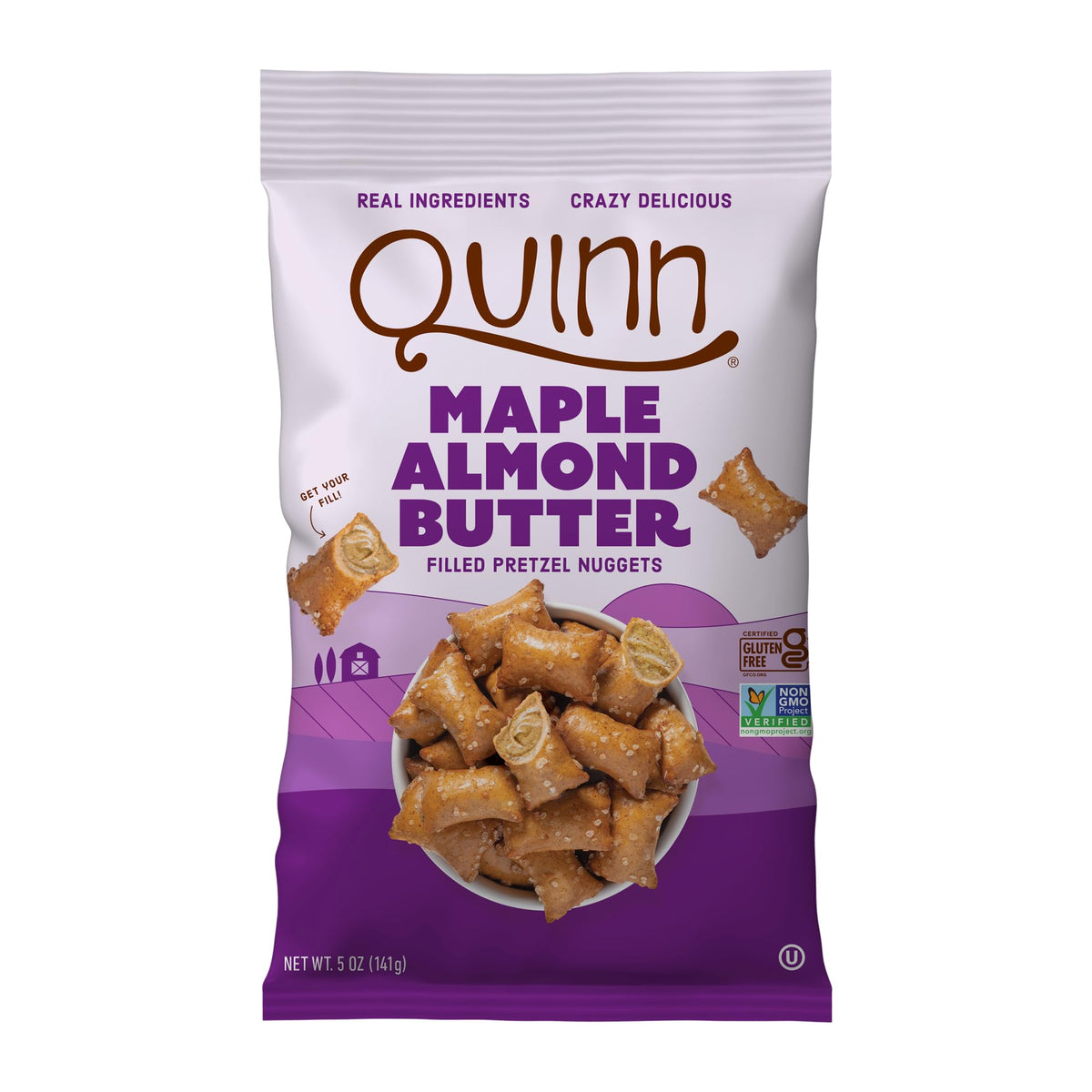 Quinn maple kissed pretzel nuggets spotlight with drizzle of maple sugar