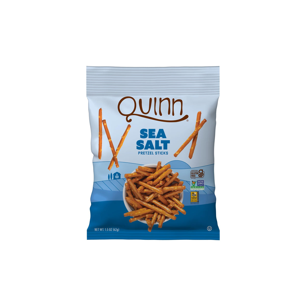 Quinn Sea Salt Pretzel Sticks close-up highlights crisp texture for dipping