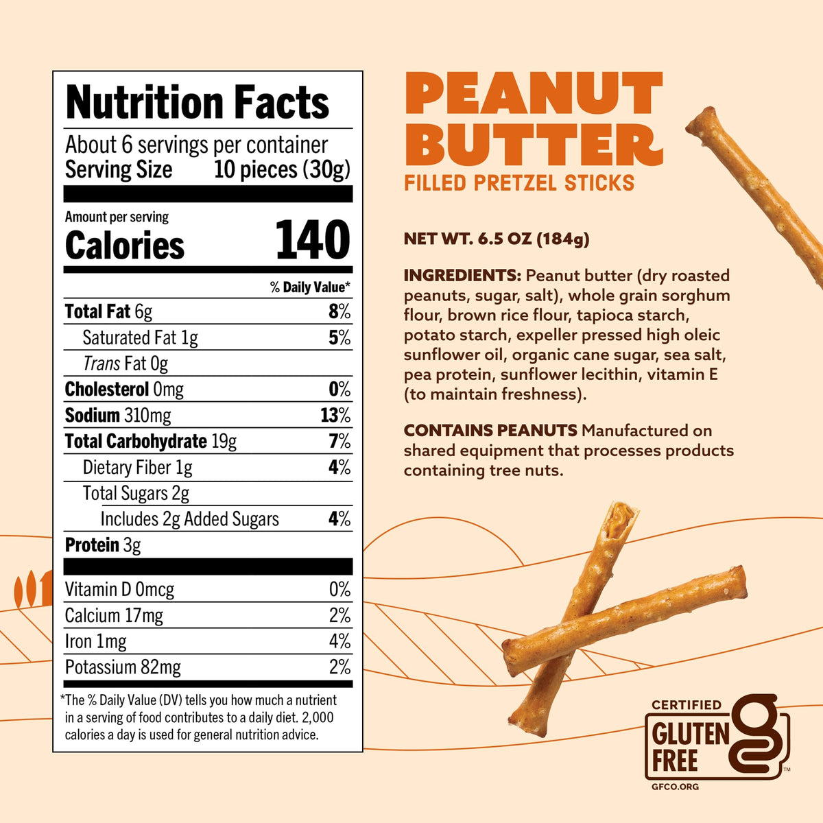 Quinn peanut butter filled pretzel sticks use real ingredients like root vegetables.