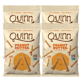 Quinn peanut butter filled pretzel sticks with crispy exterior—gluten-free snack for on-the-go.