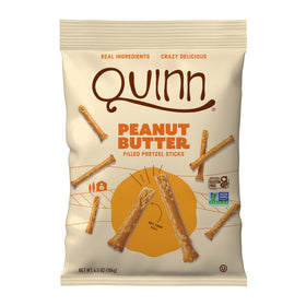 Quinn peanut butter filled pretzel sticks reveal peanut butter center for a creamy contrast.