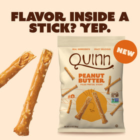 Quinn peanut butter filled pretzel sticks deliver a salty, crunchy, satisfying bite.