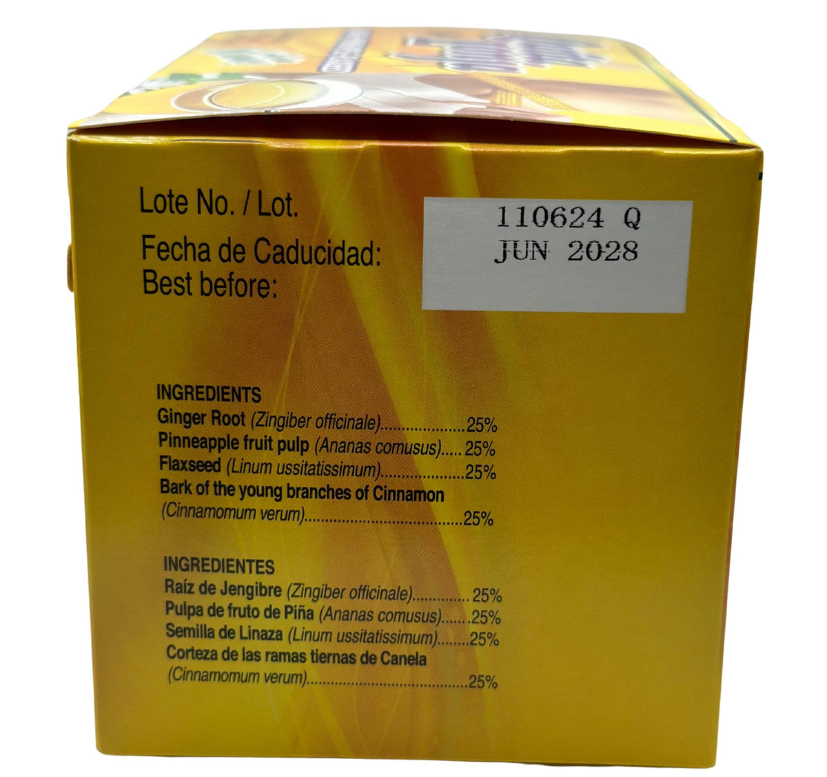Quita Lonja Tea dried ginger pineapple ingredients label