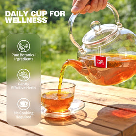 QUMIOBU Dandelion Tea packaging on shelf signals sustainable choice.