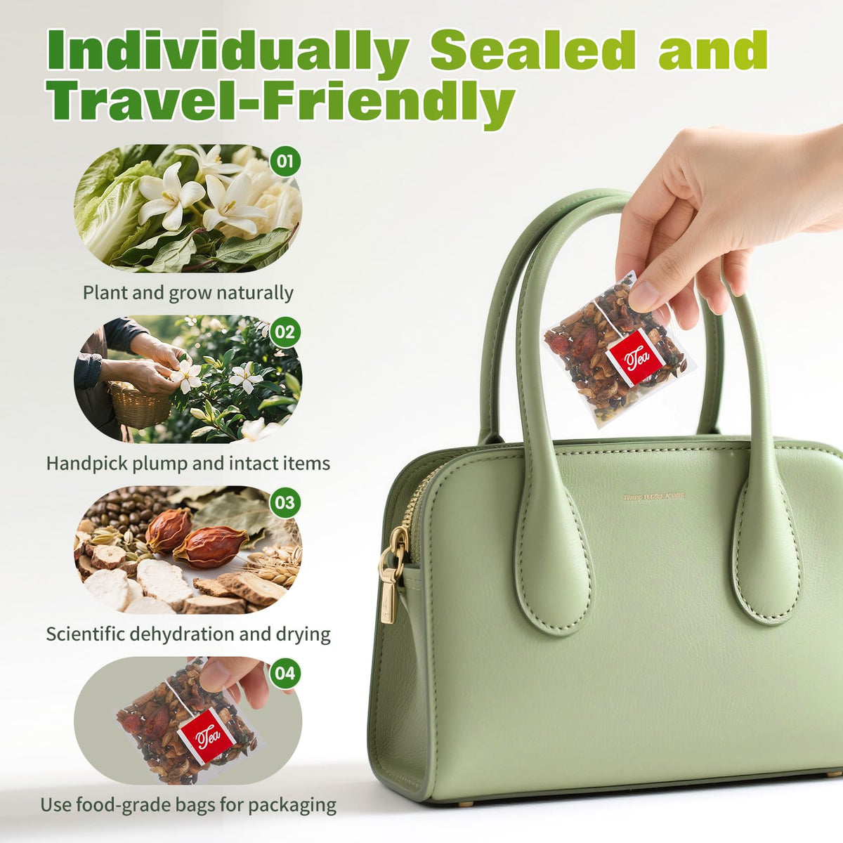 QUMIOBU Individually sealed tea bags offer convenient, on-the-go brewing.