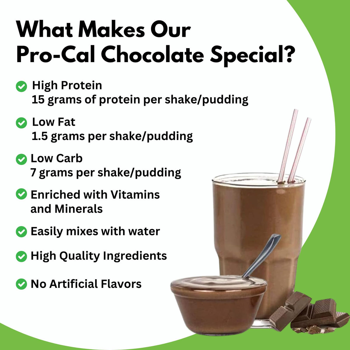 R-Kane Pro-Cal chocolate powder ready to blend into a nutritious smoothie