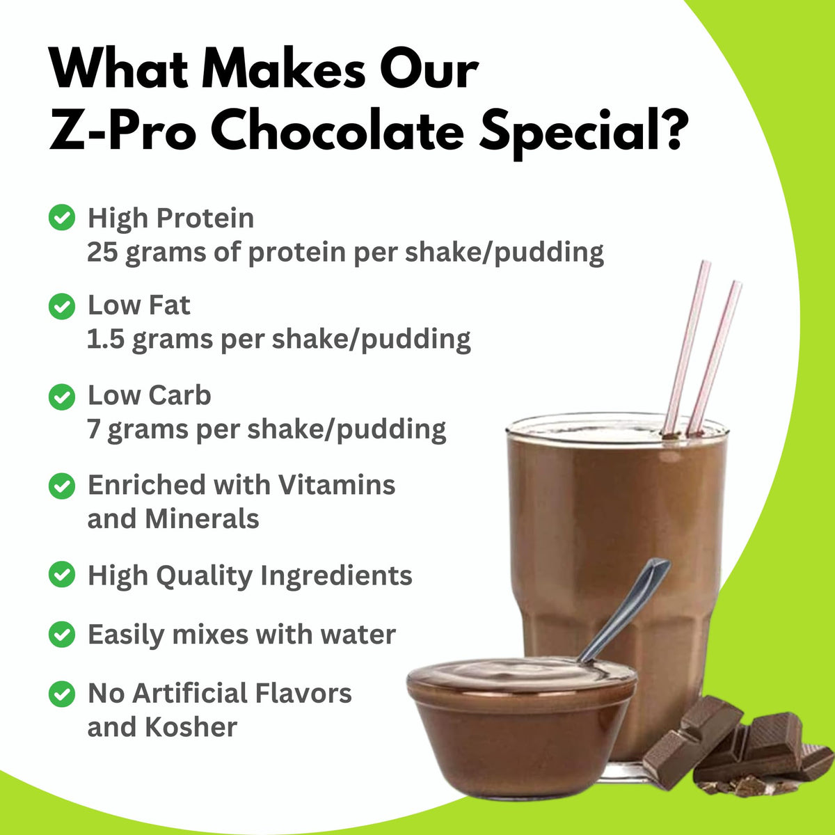 R-Kane Z-Pro 25 chocolate shake in glass, ideal for a low-carb meal replacement