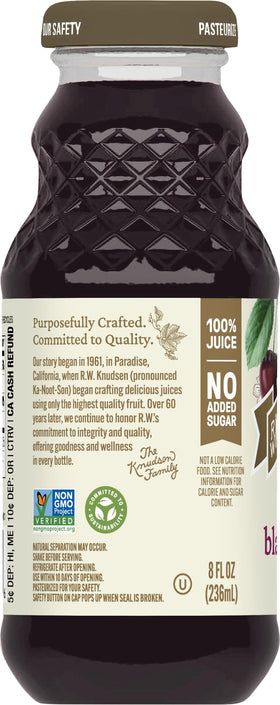 R.W. Knudsen Just Black Cherry Juice twelve-pack display for easy family sharing.
